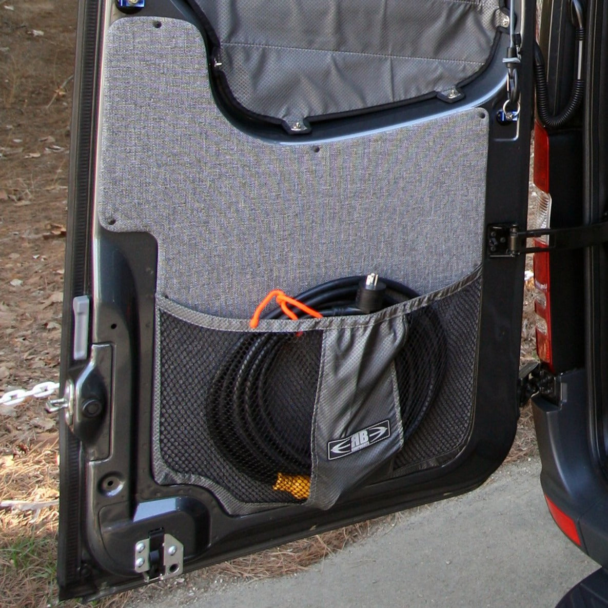 2007-2018 / Sprinter Van Rear Door Lower Stuff Bag Kit - w/Graphite Upholstered Panels, OEM Door Windows