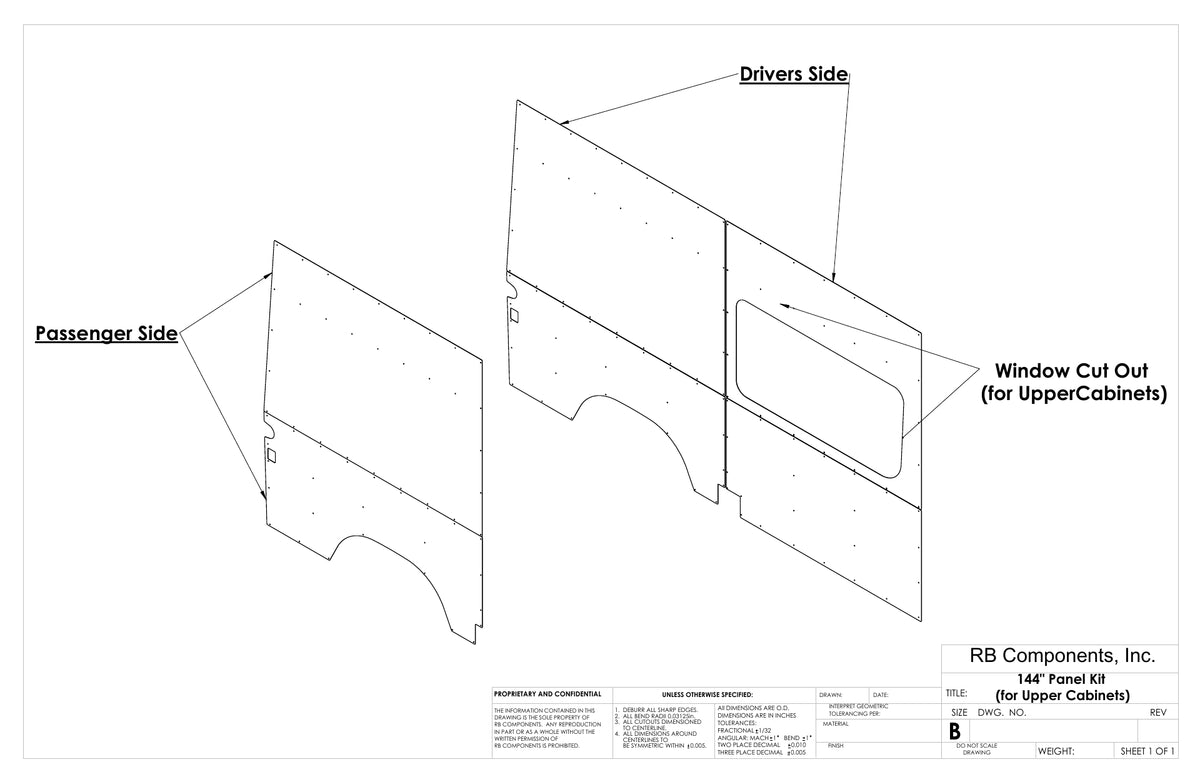 07-18 Sprinter Van Wall Liner Kit, 144&quot; Upholstered (for upper cabinets)
