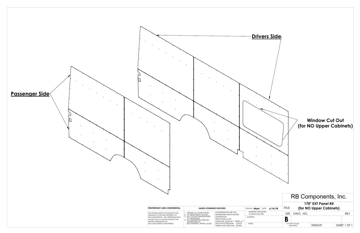 2007 + Sprinter Van Wall Liner Kit, 170&quot;EXT, Plywood (no upper cabinets)