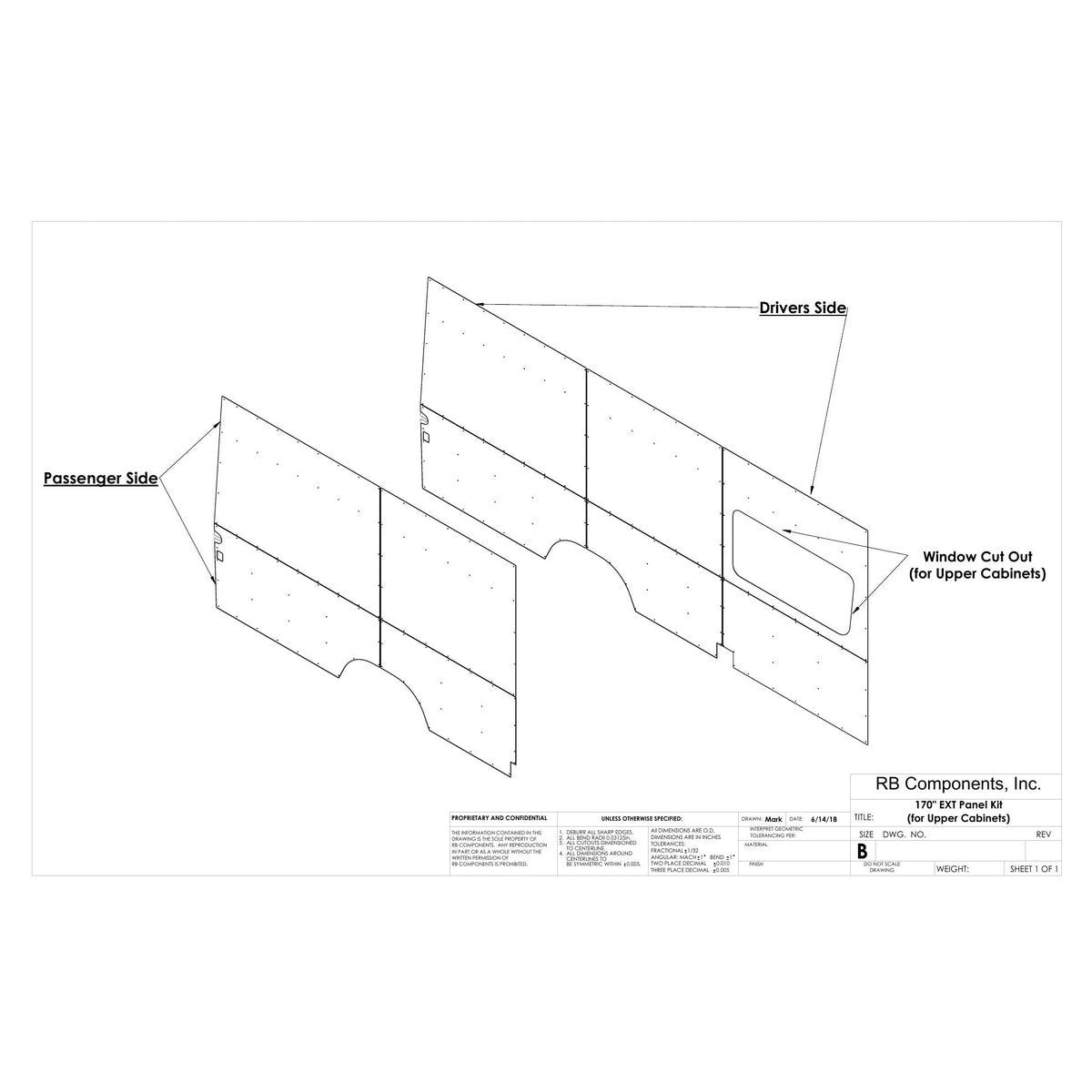 2019+ Sprinter Van Wall Liner Kit, 170&quot; EXT, High Roof, Plywood (for upper cabinets)