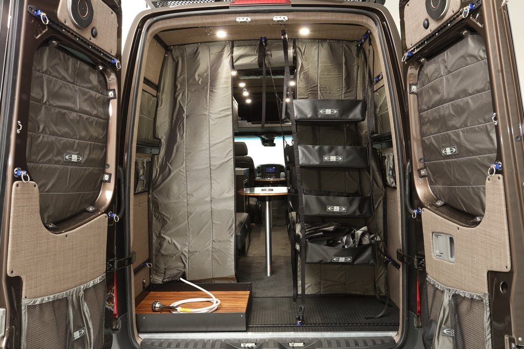 2007-2018 / Sprinter Van Rear Door Lower Stuff Bag Kit - w/Graphite Upholstered Panels, OEM Door Windows