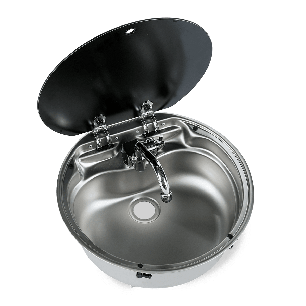 Round Stainless Steel Sink with Glass Lid